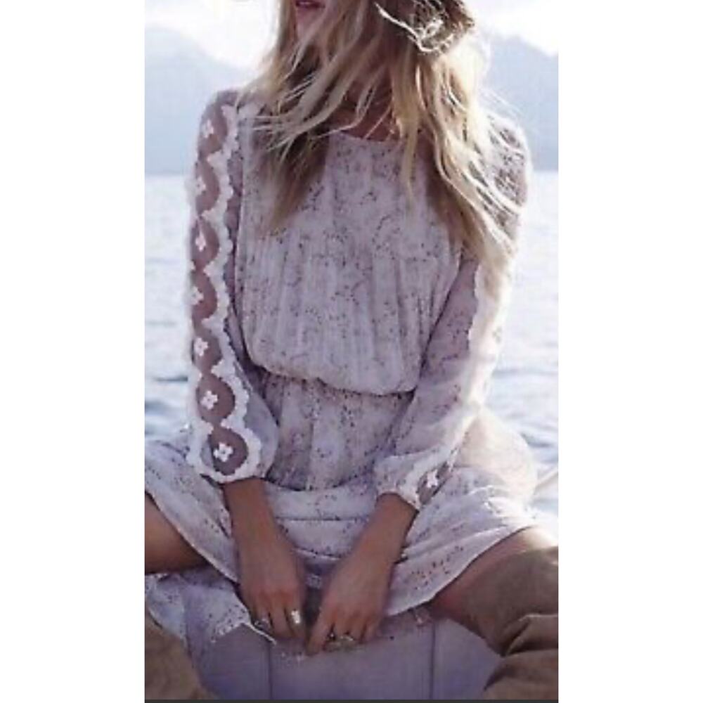 Free People Womens Floral Charlotte Midi Dress in Alabaster Size Small Petite